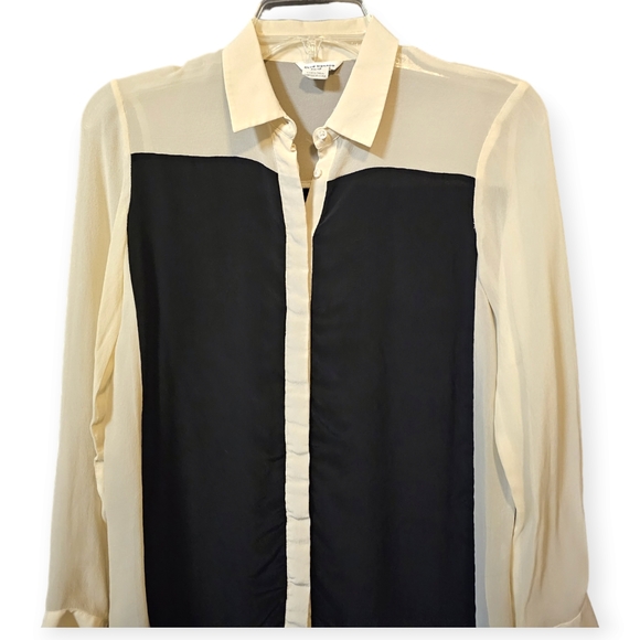 Club Monaco 100% Silk Semi Sheer Color Block Button Down Shirt - Picture 2 of 5